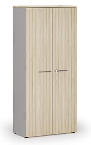 Szafa biurowa z drzwiami PRIMO GRAY, 800 x 420 x 1781 mm, szary/dąb naturalny