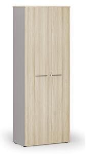 Szafa biurowa z drzwiami PRIMO GRAY, 800 x 420 x 2128 mm, szary/dąb naturalny