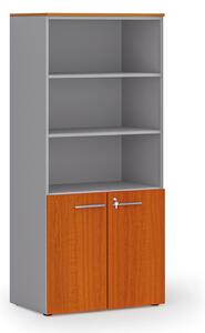 Szafa biurowa z drzwiami niskimi PRIMO GRAY, 800 x 500 x 1781 mm, szary/czereśnia