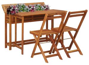 Balkonowy stół z donicą i 2 krzesłami bistro, drewno akacjowe