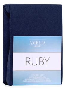 Granatowe elastyczne prześcieradło dwuosobowe AmeliaHome Ruby Navy Blue, 180-200x200 cm