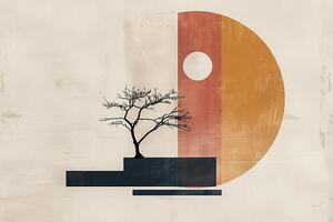Obraz japandi drzewo z elementami abstrakcyjnymi