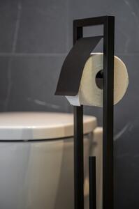 Czarny stojak na papier toaletowy z bambusową podstawą Wenko