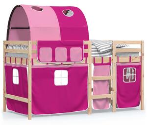 Dziecięce łóżko na antresoli, z tunelem, różowe, 90x190 cm