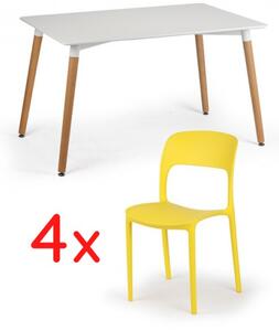 Zestaw - Stół do jadalni 120 x 80 + 4x krzesło plastikowe REFRESCO żółte