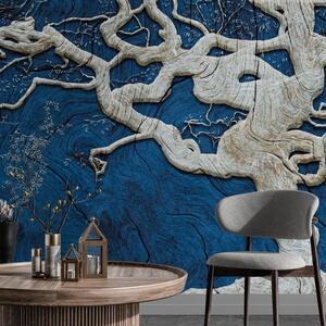 Samoprzylepna tapeta abstrakcyjne drzewo na drewnie z niebieskim kontrastem