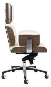 Fotel biurowy LOUNGE BUSINESS biały - sklejka orzech,włoska skóra naturalna, stal polerowana