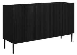 Komoda Nicole 150 cm trzydrzwiowa z ryflowanym frontem - czarny mat / czarne nóżki