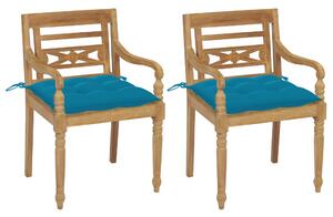 Krzesła Batavia z jasnoniebieskimi poduszkami, 2 szt., tekowe
