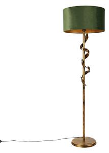 Lampa stojąca w stylu vintage, złoto antyczne z zielonym abażurem - Linden