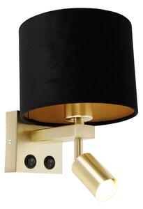 Kinkiet / Lampa scienna mosiężny z lampką do czytania i kloszem 18 cm czarny - Brescia Oswietlenie wewnetrzne