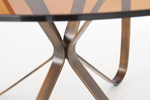 Okrągły stół LUNGO ze szklanym blatem 120 cm - brązowy / antyczny złoty