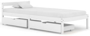Rama łóżka z 2 szufladami, biała, drewno sosnowe, 100 x 200 cm