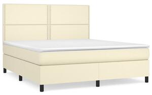 Łóżko kontynentalne z materacem, kremowe, ekoskóra 180x200 cm