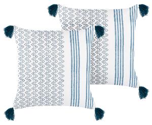 2 poduszki dekoracyjne bawełniane geometryczny wzór 45x45cm biało-niebieskie Tilia Beliani