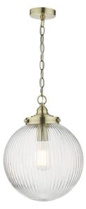 Lampa wisząca Tamara 1 Light Single Pendant Antique Brass Ribbed Glass