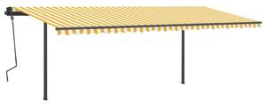Ręcznie zwijana markiza ze słupkami, 6x3,5 m, żółto-biała