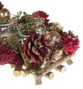 Tradycyjny świecznik bożonarodzeniowy design drewniany z szyszkami czerwony Pelso Beliani