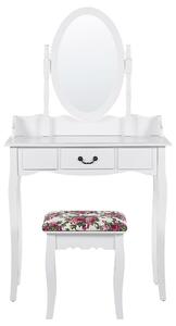 Retro toaletka z szufladą stołkiem owalnym lustrem biała Soleil Beliani
