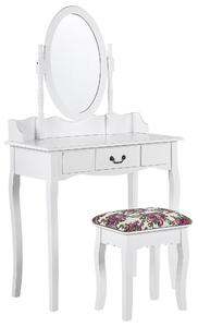 Retro toaletka z szufladą stołkiem owalnym lustrem biała Soleil Beliani