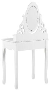 Toaletka do sypialni z lustrem i siedziskiem retro styl biała Amour Beliani