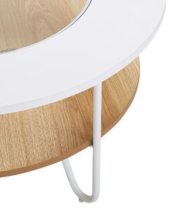Okrągły stolik kawowy z półką biały ⌀80 cm szklany panel nowoczesny nóżki hairpin Chico Beliani