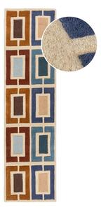 Niebiesko-pomarańczowy wełniany chodnik tkany ręcznie 60x230 cm Retro Blocks – Flair Rugs