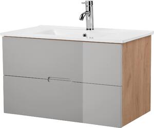 Elegancka szafka w kolorze dębu i szarości w zestawie z umywalką 80cm