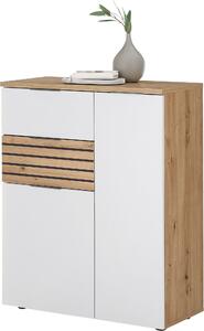 Piękna biała komoda z dekorem dąb artisan