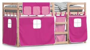 Łóżko piętrowe z zasłonkami, różowe, 80x200 cm, drewno sosnowe
