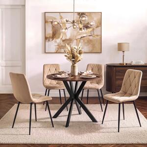 Zestaw Stół Okrągły LAUREN 80 cm Orzech/Czarny i 4 Krzesła ROBIN Beżowe