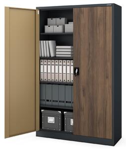 Szafa biurowa na akta szeroka Eco Design Jan II, 115x40x185 cm, antracyt/orzech