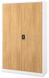 Szafa biurowa na akta szeroka Eco Design Jan II 115x40x185 cm, biały/dąb złoty