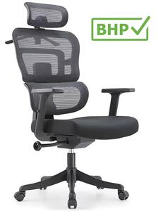 Fotel biurowy siatkowy Multipro do pracy przy komputerze, zgodny z normą BHP