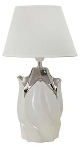 Biała/w kolorze srebra lampa stołowa ceramiczna z tekstylnym kloszem (wysokość 51 cm) Shiney – Mauro Ferretti