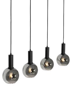 Lampa wisząca Art Deco czarna z 4-punktowym dymionym szkłem - Josje Oswietlenie wewnetrzne