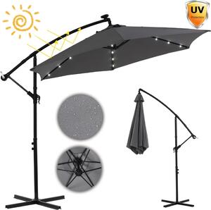 Mucola parasol na korbę parasol wspornikowy parasol ogrodowy parasol plażowy parasol patio parasol przeciwsłoneczny - szary z diodą LED 3,5 m