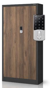 Biurowa szafa metalowa z zamkiem na szyfr antracytowa / orzech: Eco Design DANIEL, 900 x 1850 x 400 mm