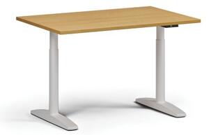Stół z regulacją wysokości OBOL, elektryczny, 675-1325 mm, blat 1200x800 mm, zaokrąglona podstawa biała, buk