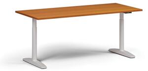 Stół z regulacją wysokości OBOL, elektryczny, 675-1325 mm, blat 1800x800 mm, zaokrąglona podstawa biała, czereśnia