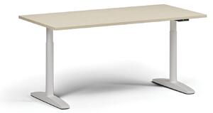 Stół z regulacją wysokości OBOL, elektryczny, 675-1325 mm, blat 1600x800 mm, zaokrąglona podstawa biała, biała