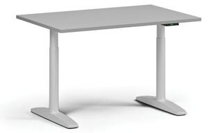 Stół z regulacją wysokości OBOL, elektryczny, 675-1325 mm, blat 1200x800 mm, zaokrąglona podstawa biała, szara