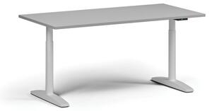 Stół z regulacją wysokości OBOL, elektryczny, 675-1325 mm, blat 1600x800 mm, zaokrąglona podstawa biała, szary
