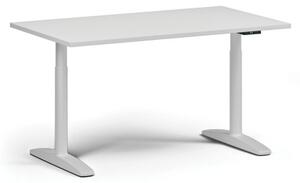 Stół z regulacją wysokości OBOL, elektryczny, 675-1325 mm, blat 1400x800 mm, zaokrąglona podstawa biała, biała