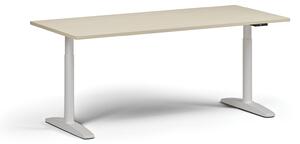 Stół z regulacją wysokości OBOL, elektryczny, 675-1325 mm, blat 1800x800 mm, zaokrąglona podstawa biała, orzech