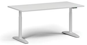 Stół z regulacją wysokości OBOL, elektryczny, 675-1325 mm, blat 1600x800 mm, zaokrąglona podstawa biała, biała