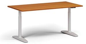 Stół z regulacją wysokości OBOL, elektryczny, 675-1325 mm, blat 1600x800 mm, zaokrąglona podstawa biała, czereśnia