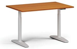 Stół z regulacją wysokości OBOL, elektryczny, 675-1325 mm, blat 1200x800 mm, zaokrąglona podstawa biała, czereśnia