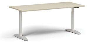 Stół z regulacją wysokości OBOL, elektryczny, 675-1325 mm, blat 1800x800 mm, zaokrąglona podstawa biała, brzoza