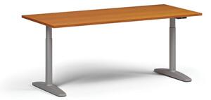 Stół z regulacją wysokości OBOL, elektryczny, 675-1325 mm, blat 1800x800 mm, zaokrąglona podstawa szara, czereśnia
